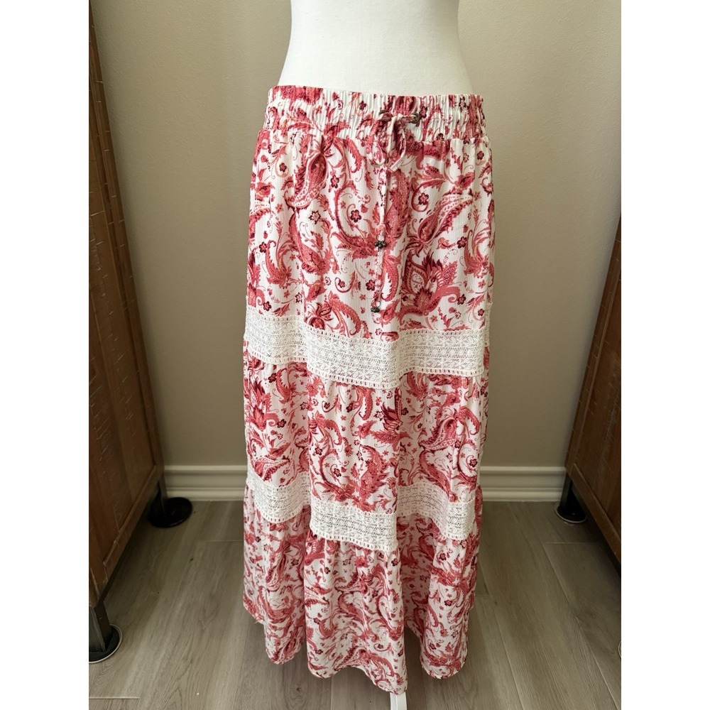 Frye Paisley Lace Tiered Maxi Skirt Womens L Boho Festival Cottagecore